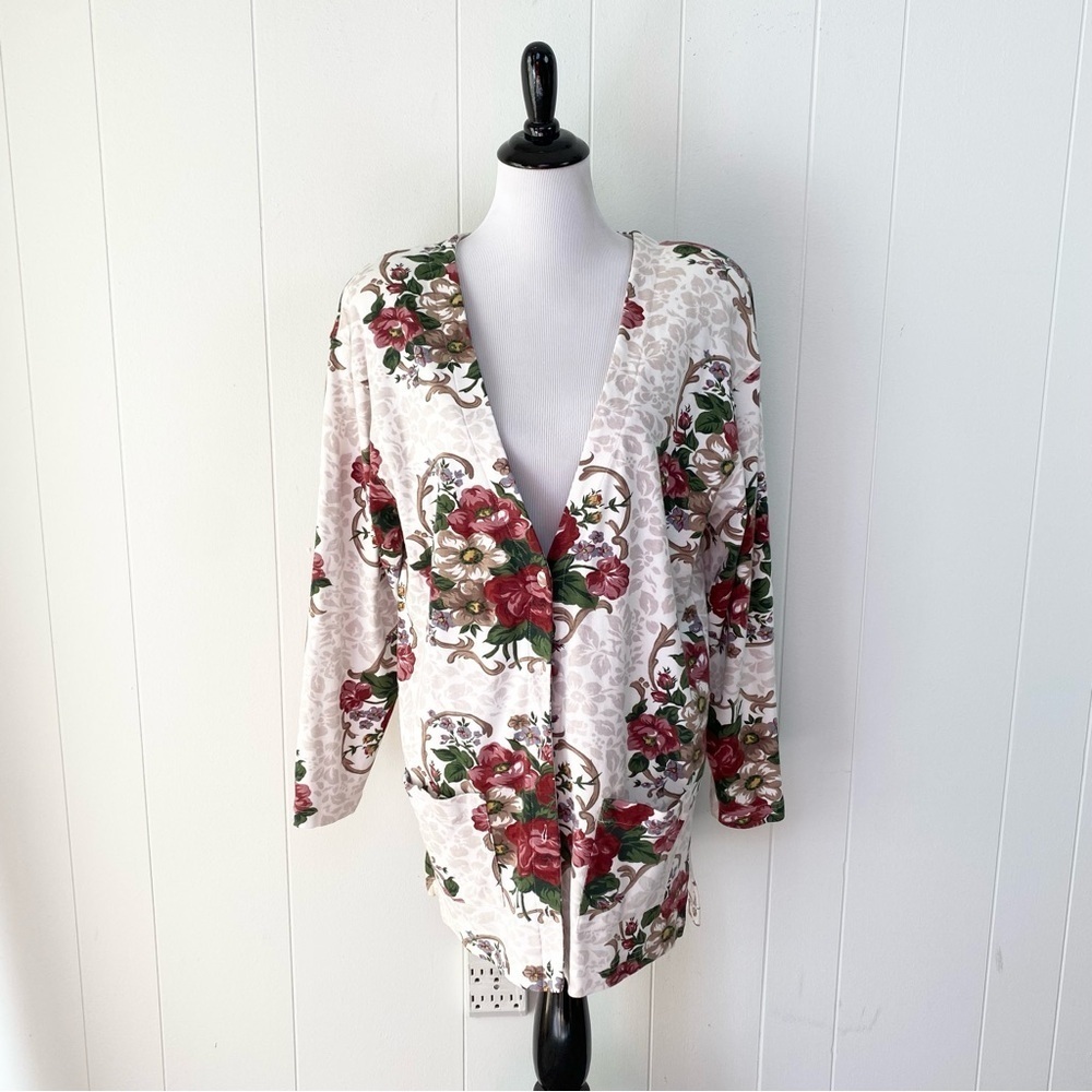 VTG 90s Capacity Knits Blazer‎ Cardigan Floral Beige  Oversized Size Medium
